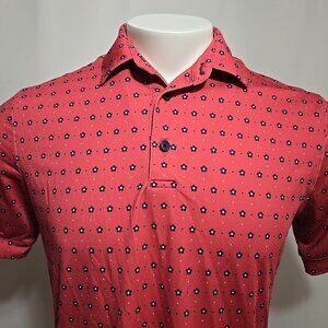 Mizzen + Main Versa Polo Shirt Mens Size Small Trim Red Geometric Flower Pattern